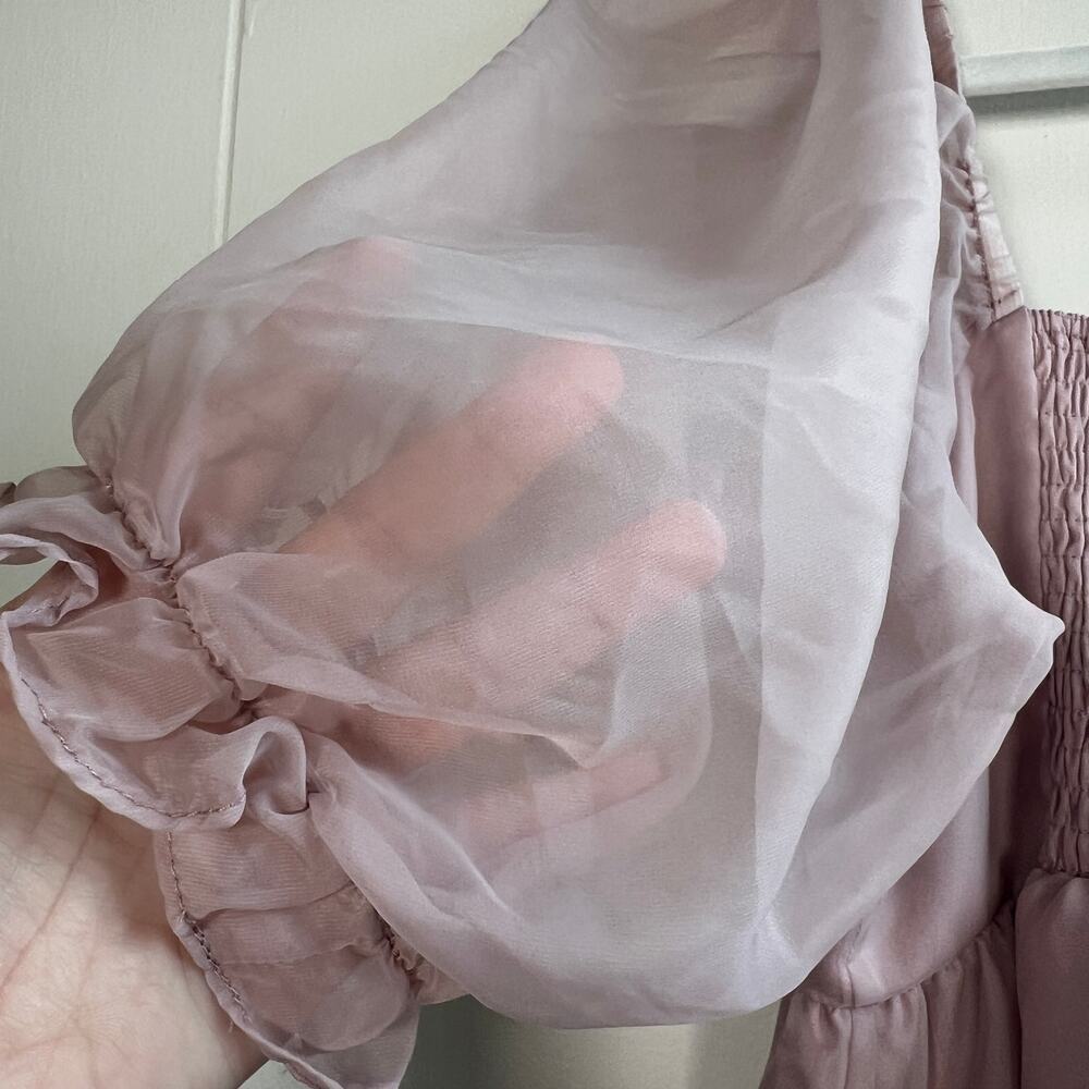 Things Between Dusty Rose Size Medium Mini Peasant Dress Puff Sleeves - Picture 9 of 9